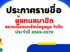 ประกาศ รายชื่อผู้แทนสมาชิกสหกรณ์ออมทรัพย์ครูสตูล จำกัด ประจำปี 2569-2570